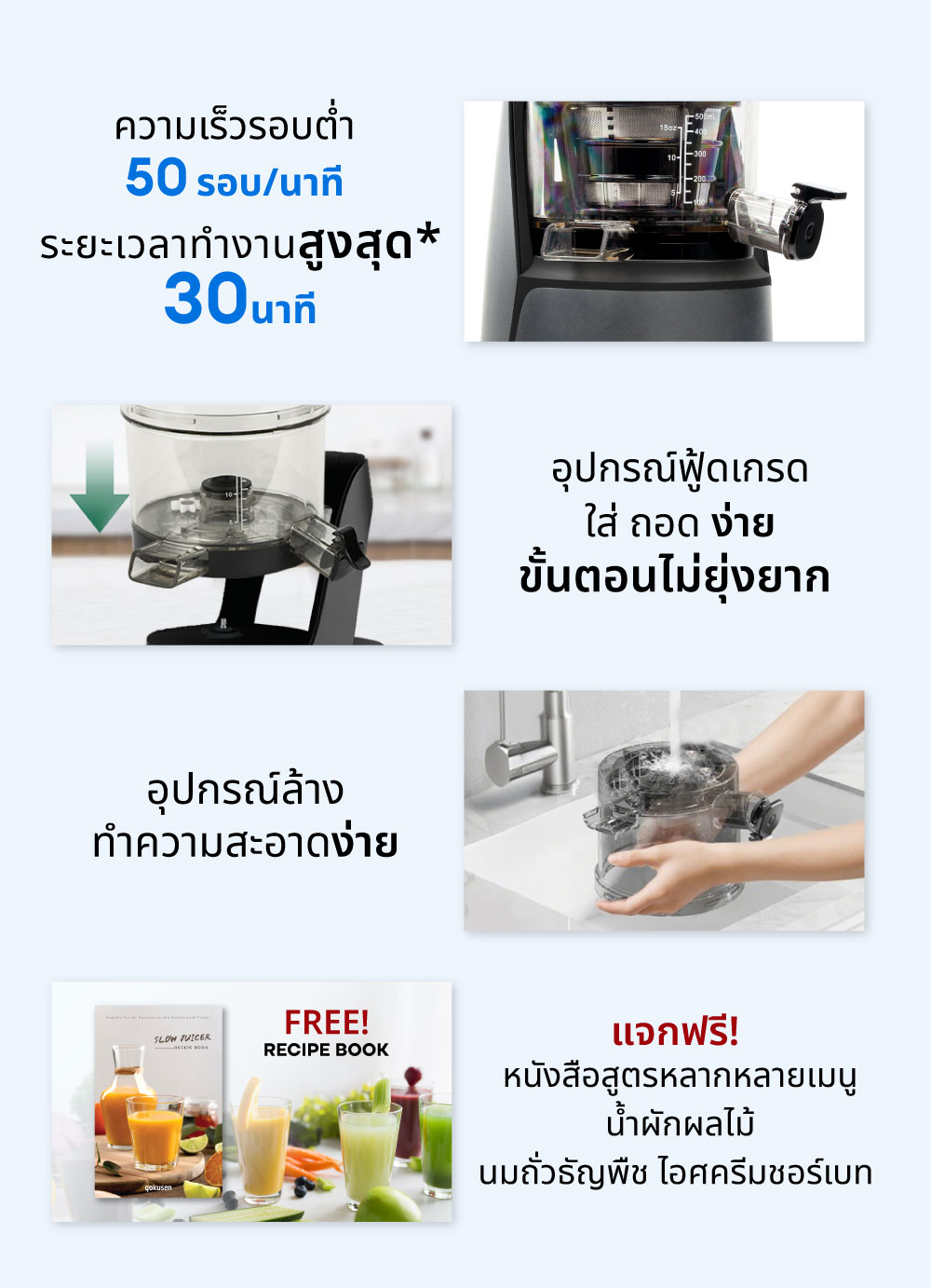 Gokusen รุ่น Hands free slow juicer GS800 plus assorted coffee
