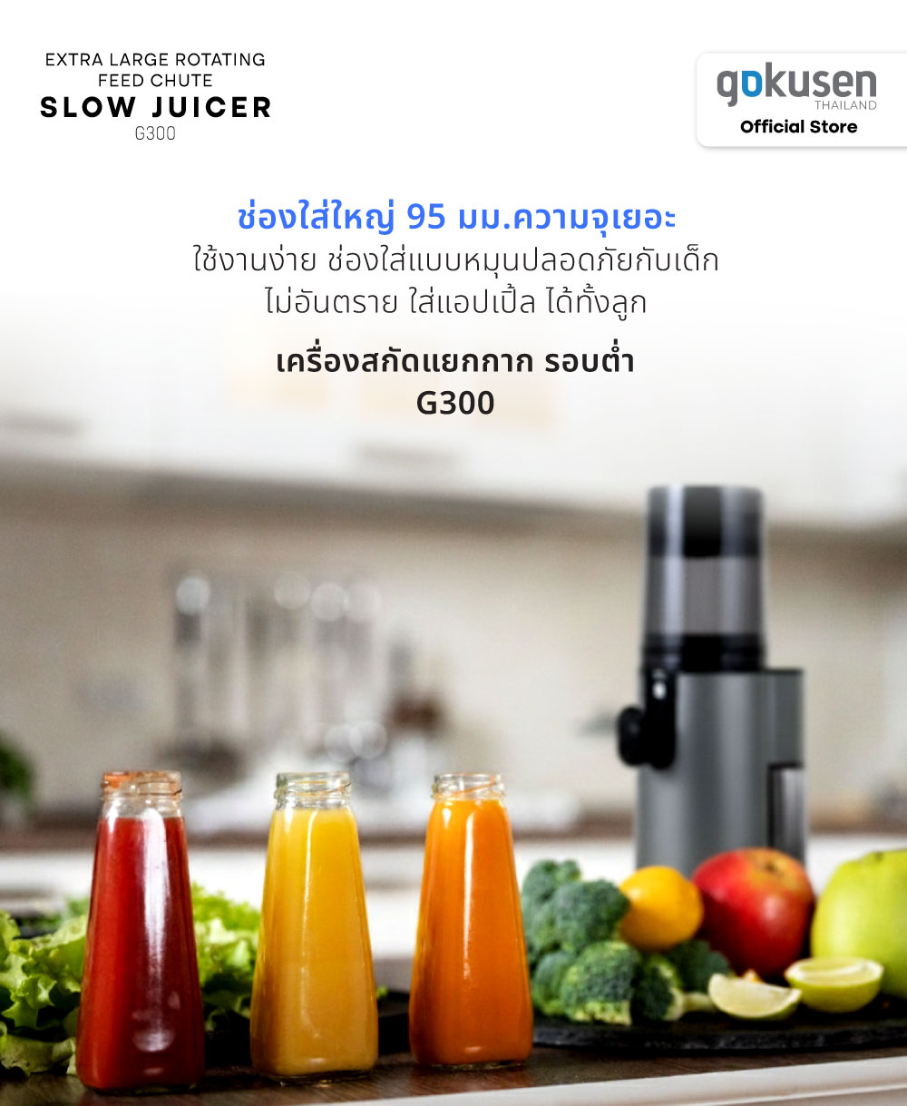 Gokusen G300 Slow Juicer Extra Large Rotating Feed Chute cashew butter