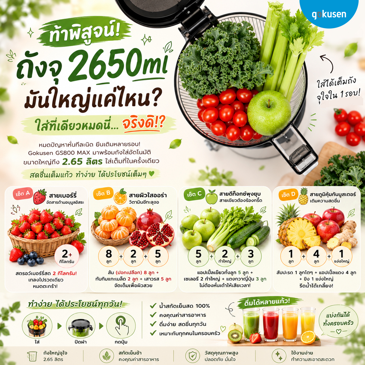 ถังจุ 2.65 ลิตร ใหญ่แค่ไหน? ใส่ทีเดียวจบด้วย Gokusen GS800 MAX ai 14